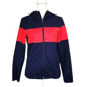 Banana Republic Soft Shell Jacket w/ Hood Pockets Blue Red Womens Size XXS